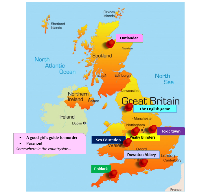 Locations of the series on a UK map